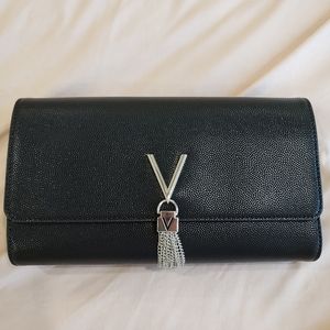 Women's Valentino black grain Divina Tassel clutch bag